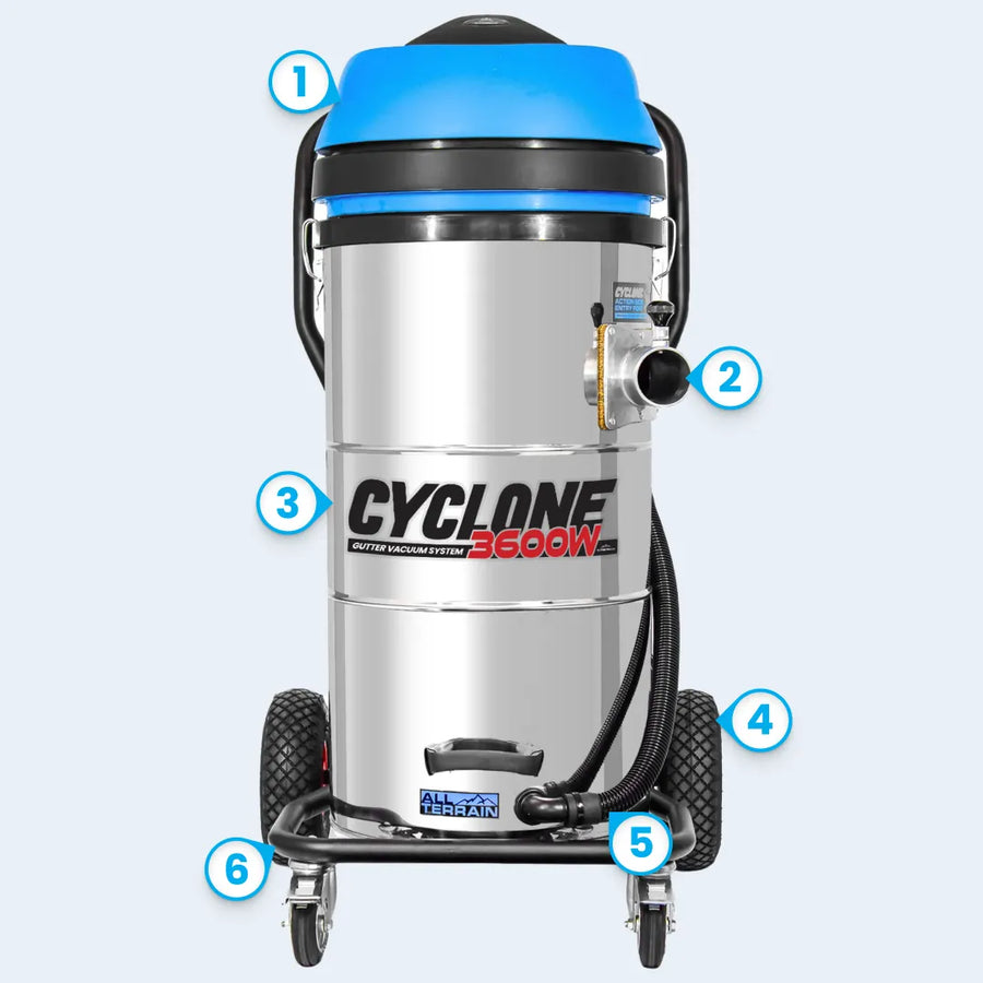 Cyclone II 27 Gallon 3600W Triple Motor 240V Stainless Steel Commercial Gutter Vacuum