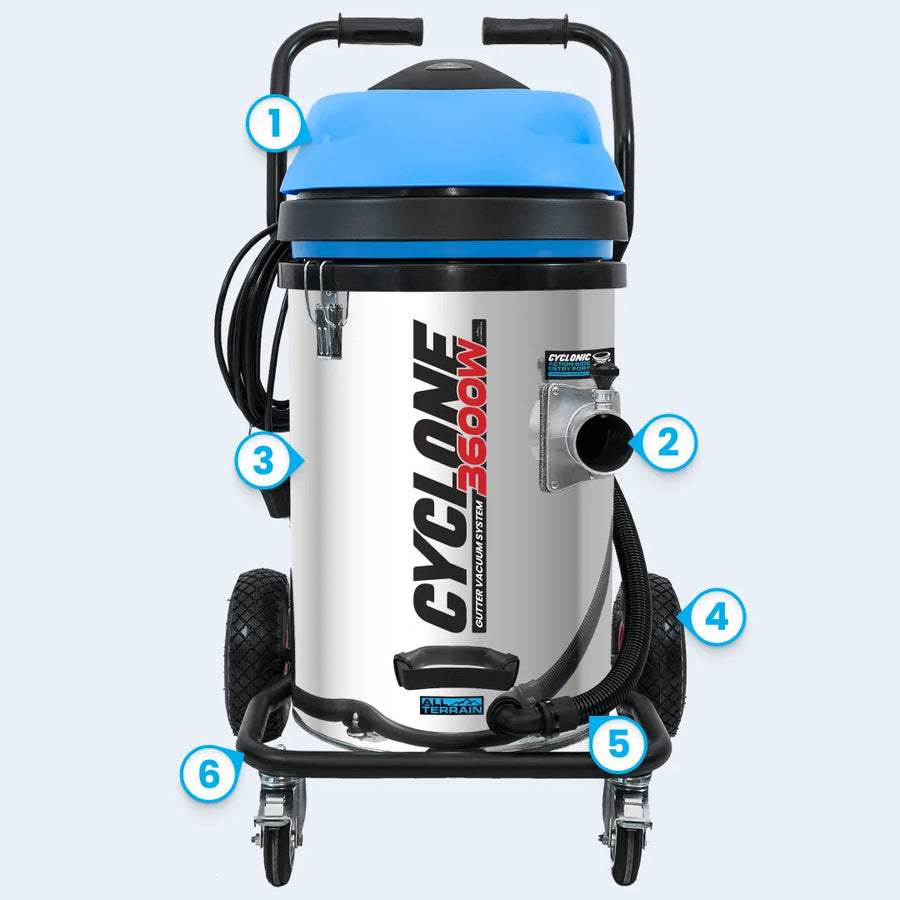 Cyclone II 20 Gallon 3600W Triple Motor 240V Stainless Steel Commercial Gutter Vacuum
