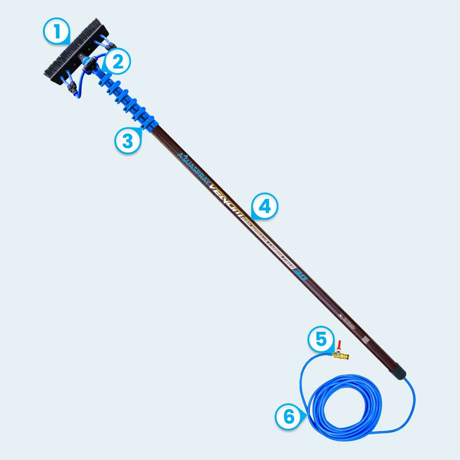 AquaSpray Venom Kevlar-Reinforced High-Mod Carbon Water Fed Pole for High-Reach  Window and Solar Panel Cleaning (30/40/50ft) – 30T High-Modulus Carbon Fiber
