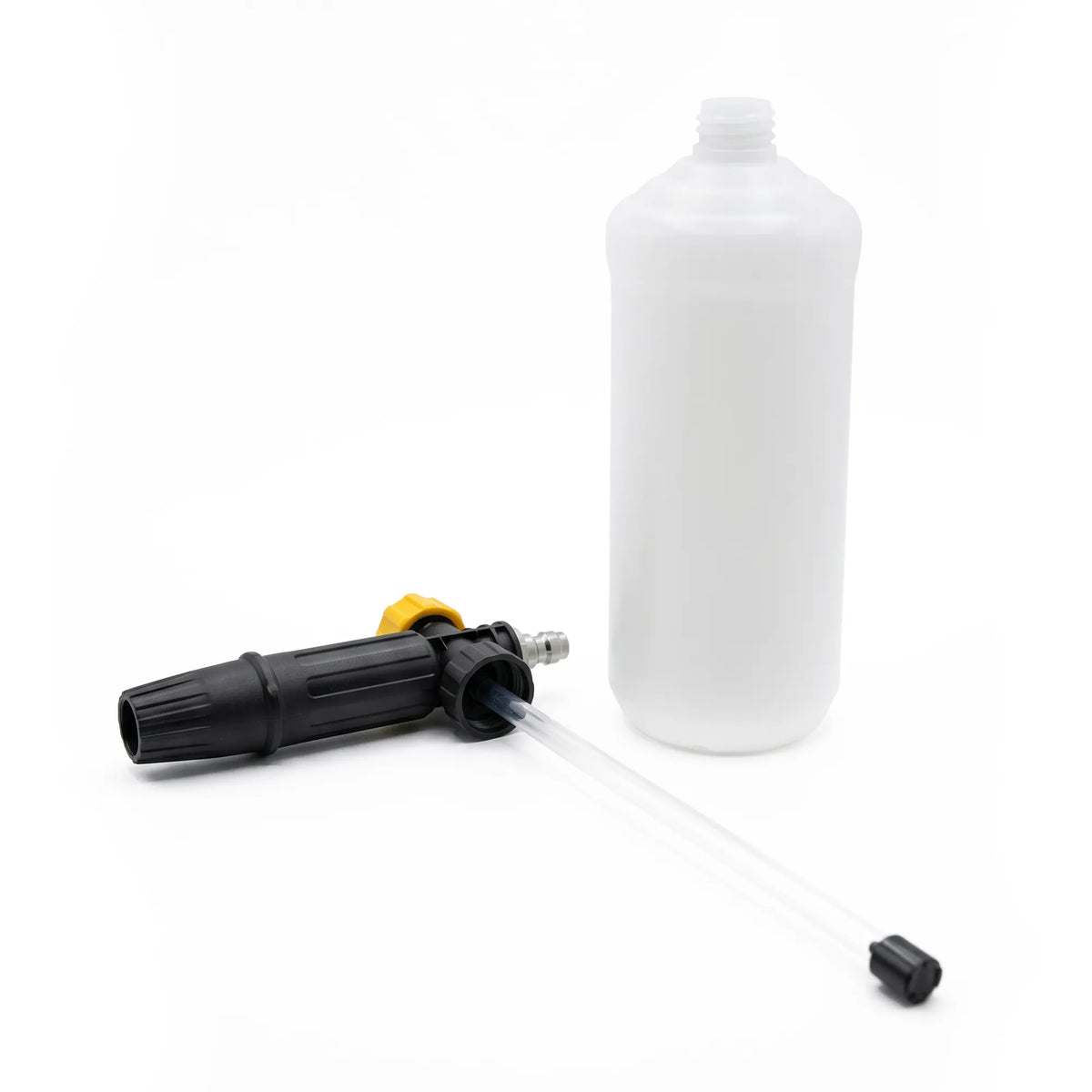 Adjustable Foam Lance with 24 oz Bottle Car Cleaning for Electric Pressure Washers, detached lance head with siphon tube beside the open bottle