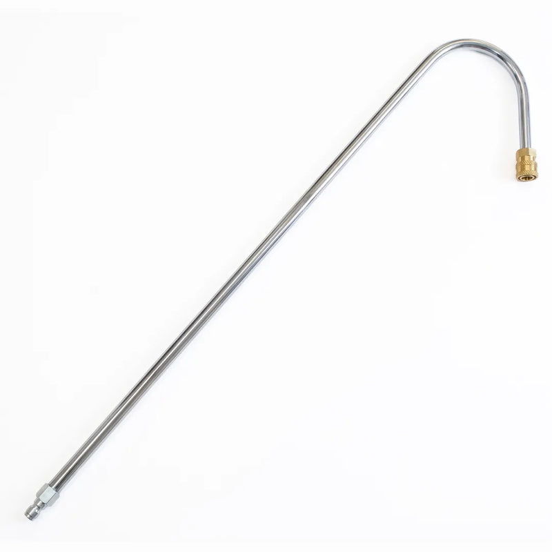 30" U-Bend Gutter Cleaning Attachment for Pressure Washers - 1/4" Quick Connect, full silver tube with U-bend, brass coupler and silver connector