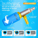 Infographic explaining the adjustable blue nozzle and the 0 to 80 degree spray control of the Hypojet 2 chemical injector nozzle.
