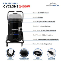 Load image into Gallery viewer, 20 Gallon Cyclone 2400W Polypropylene Domestic Gutter Vacuum with 20 Foot Aluminum Poles and Bag
