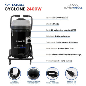 20 Gallon Domestic (120V) Gutter Vacuum Cyclone 2400W (Polypropylene)