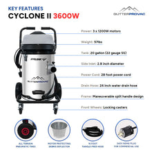 Load image into Gallery viewer, 20 Gallon Cyclone II 3600W  Stainless Steel  Gutter Vacuum with 20 Foot Carbon Fiber Clamping  Poles and Bag