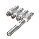 Top angled view of a j-rod long range nozzle highlighting the spray orifices and the extended stainless steel jet nozzle tip.