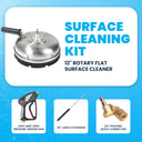 12-inch stainless steel rotary surface cleaning kit with trigger gun, lance, and 1/4 inch male and female quick connector.