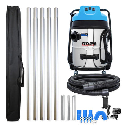 16 Gallon Cyclone Classic Pro Commercial 3600W Gutter Cleaning Vacuum System with 20ft Aluminum Poles Kit, Inspection Camera & Pole Bag