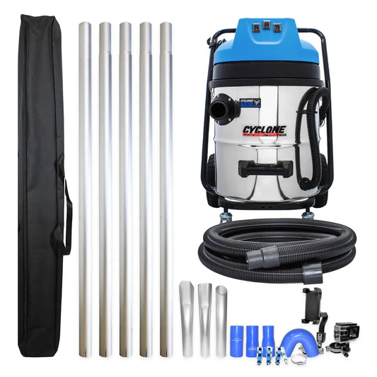 16 Gallon Cyclone Classic Pro Commercial 3600W Gutter Cleaning Vacuum System with 20ft Aluminum Poles Kit, Inspection Camera & Pole Bag