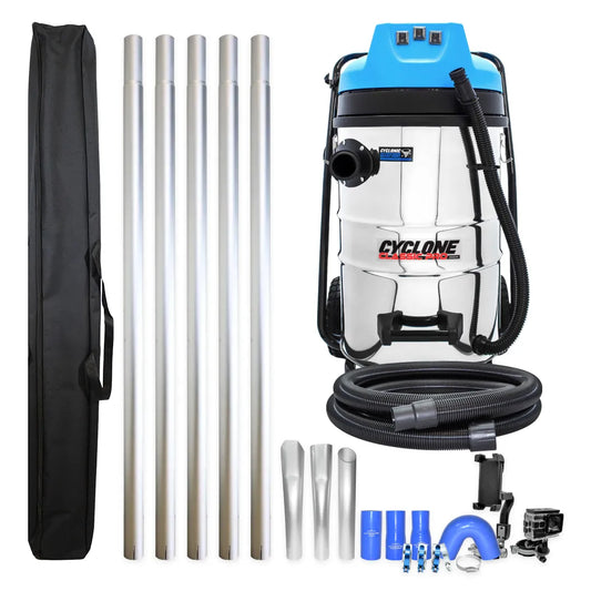 20ft (2 Story) Gutter Vacuum Cleaning System, 20 Gallon Classic Cyclone Vacuum, 15ft Hose, Inspection Camera and Bag (Bundle Discount)