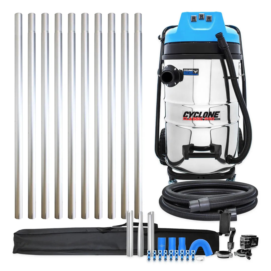 20 Gallon Cyclone Classic Pro 3600W Commercial Gutter Vacuum System with 40ft Aluminum Pole Kit, Inspection Camera and Pole Bag