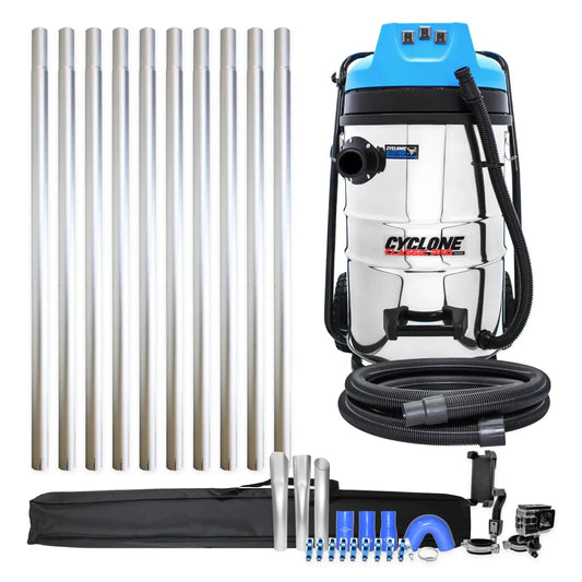 40ft (3 Story) Gutter Vacuum Cleaning System, 20 Gallon Classic Cyclone Vacuum, 15ft Hose, Inspection Camera and Bag (Bundle Discount)