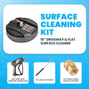 Surface cleaning kit including a black 15-inch driveway cleaner, soft grip trigger gun, 36 inches lance, and 1/4 inch female coupling.