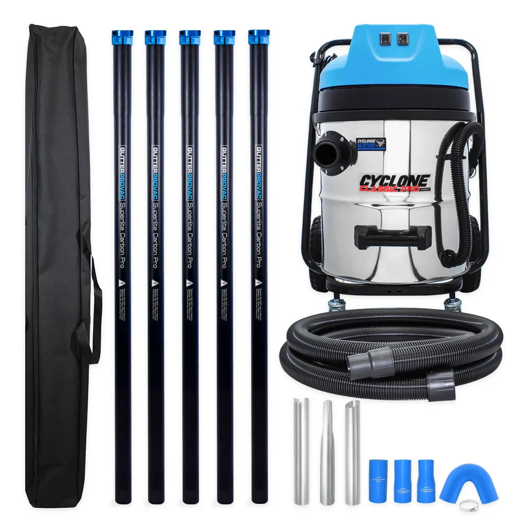 16 Gallon Cyclone Classic Pro 2200W Residential Gutter Vacuum System (Inc. 20ft Carbon Clamping Pole Kit & Bag)