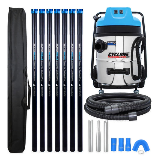 Cyclone Classic Pro 16 Gallon 2400W Residential Gutter Cleaning Vacuum System with 28ft Carbon Clamping Poles and Pole Bag
