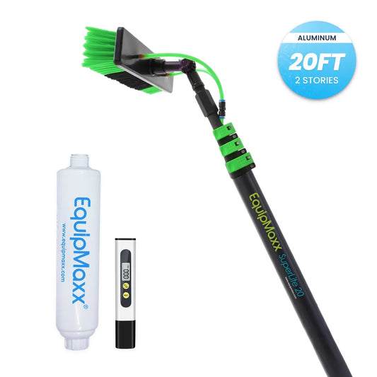Aquaspray Telescopic Water Fed Pole with Inline Water Filter and TDS meter for Window and Solar Panel Cleaning