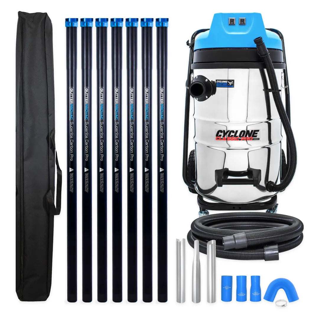 20 Gallon Cyclone Classic Pro 2200W Residential Gutter Vacuum System (Inc. 28ft Clamping Pole Kit & Bag)