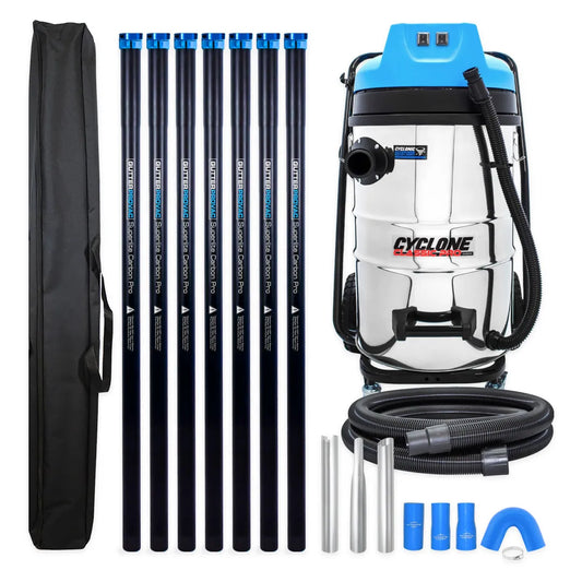 Cyclone Classic Pro Residential 20 Gallon 2400W Gutter Vacuum with 28ft Clamping Poles and Pole Carry Bag