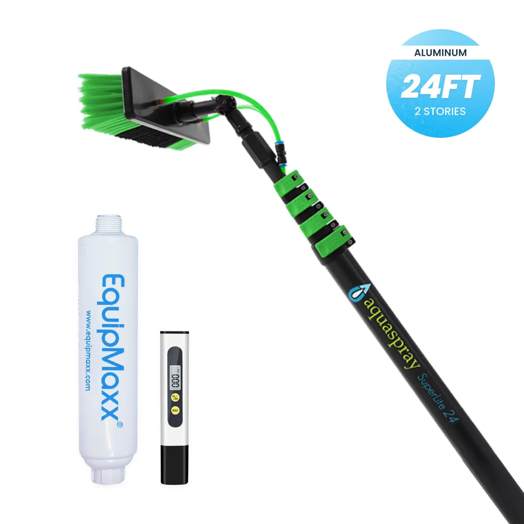 Aquaspray Telescopic Water Fed Pole with Inline Water Filter and TDS meter for Window and Solar Panel Cleaning