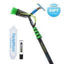 24-foot EquipMaxx aluminum water fed pole squeegee with inline water filter and tds meter, green brush, and clamps.
