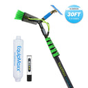 30-foot EquipMaxx aluminum water fed pole squeegee with inline water filter and tds meter, green brush, and clamps.