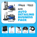 Aqua Pro Vac and Steamer Elite Auto Detailing Business Pack with Blue Steamer, Extractor, Snow Foam Bottle, and Pressure Washer Gun.