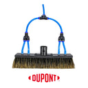 Front view of a 10-inch Aquaspray Venom Water Fed Poles Boars hair brush with blue water lines and four jet connections.