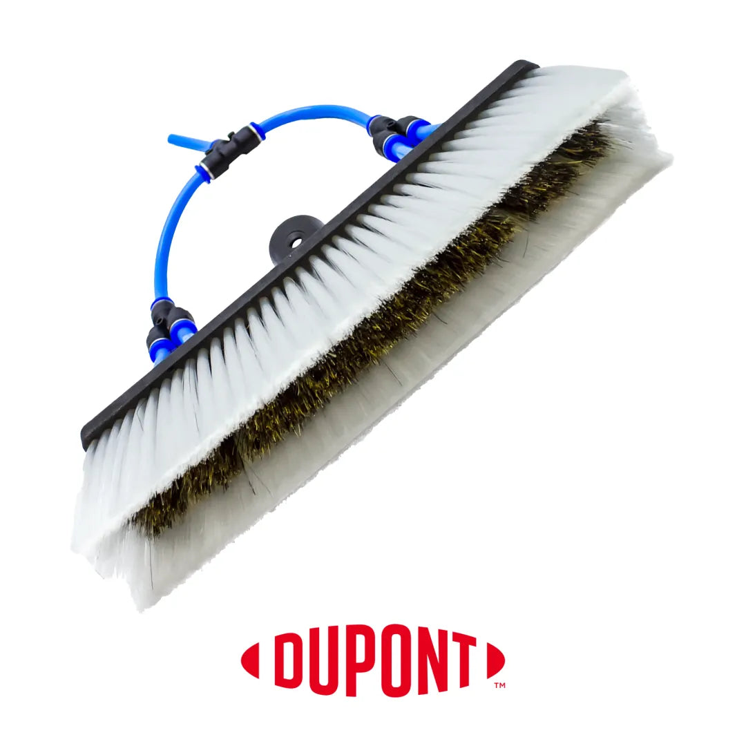10-inch Aquaspray Venom Water Fed Poles Brush featuring mixed DuPont nylon and boars hair bristles with blue water lines.