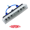 Angled view of a 10-inch Aquaspray Venom Water Fed Poles Brush with DuPont nylon bristles and blue water tubing.