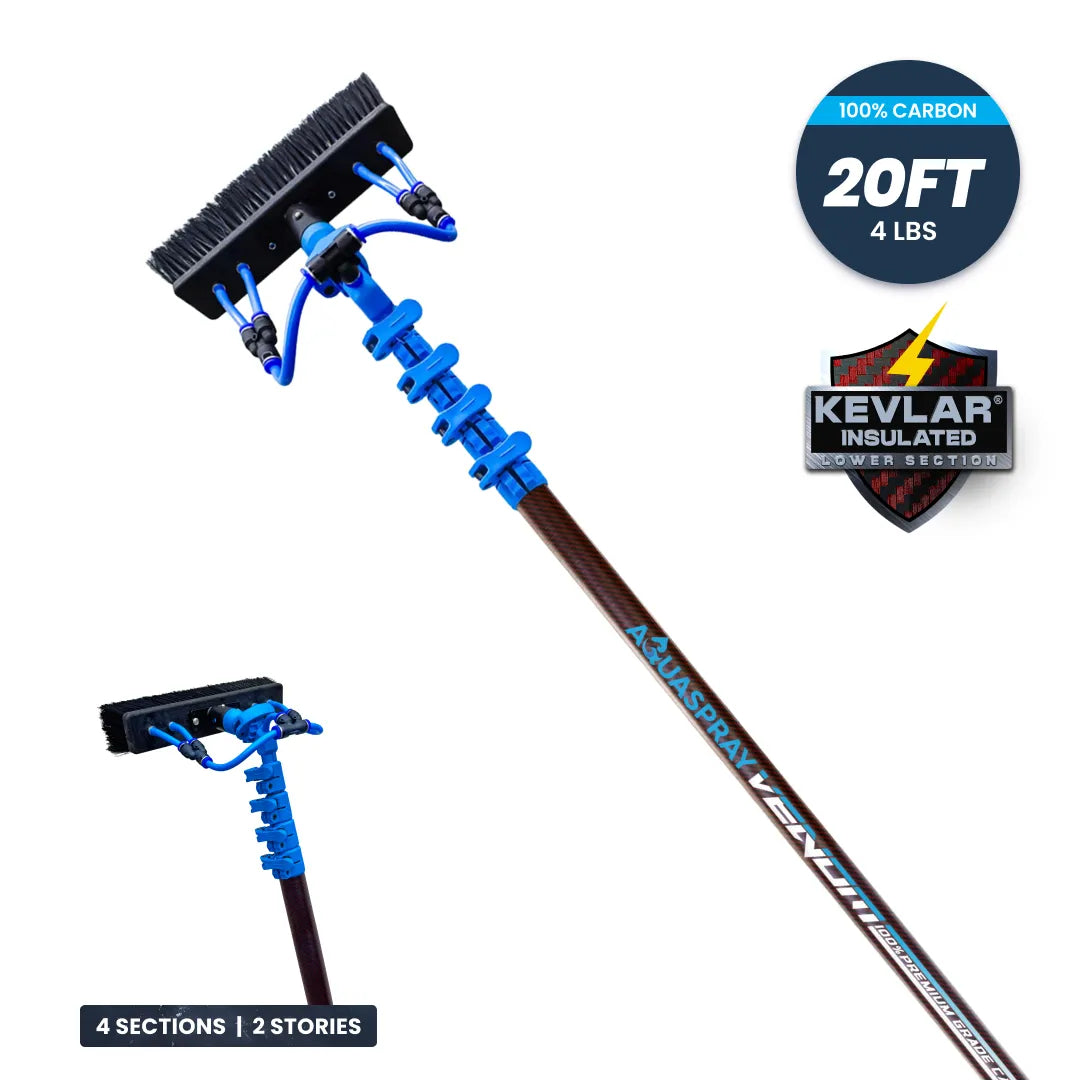 Gallery image 2 for AquaSpray Venom Kevlar-Reinforced Premium Carbon Water Fed Pole for High-Reach  Window and Solar Panel Cleaning (20/30/40ft) – 24T 100% Premium Carbon Fiber
