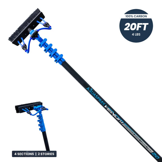 AquaSpray Venom Carbon Water Fed Window Cleaning Pole – 24T 100% Premium Carbon Fiber