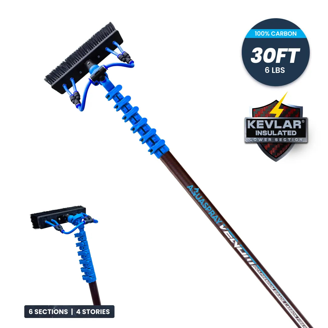 Gallery image 3 for AquaSpray Venom Kevlar-Reinforced Premium Carbon Water Fed Pole for High-Reach  Window and Solar Panel Cleaning (20/30/40ft) – 24T 100% Premium Carbon Fiber