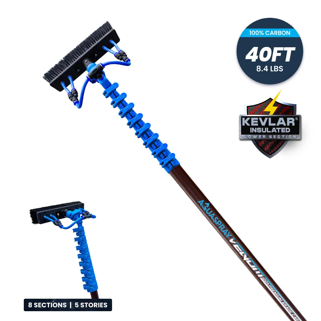 Gallery image 4 for AquaSpray Venom Kevlar-Reinforced Premium Carbon Water Fed Pole for High-Reach  Window and Solar Panel Cleaning (20/30/40ft) – 24T 100% Premium Carbon Fiber