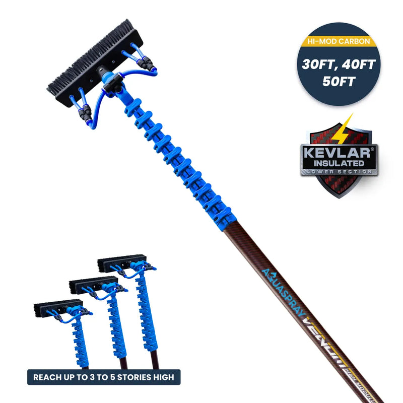 AquaSpray Venom Kevlar-Reinforced High-Mod Carbon Water Fed Pole for High-Reach  Window and Solar Panel Cleaning (30/40/50ft) – 30T High-Modulus Carbon Fiber