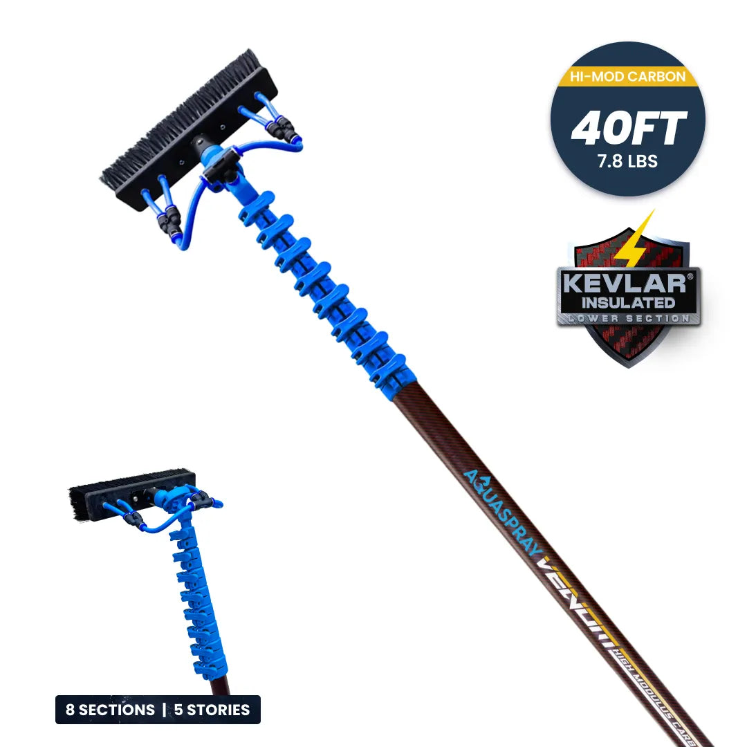 Gallery image 3 for AquaSpray Venom Kevlar-Reinforced High-Mod Carbon Water Fed Pole for High-Reach  Window and Solar Panel Cleaning (30/40/50ft) – 30T High-Modulus Carbon Fiber