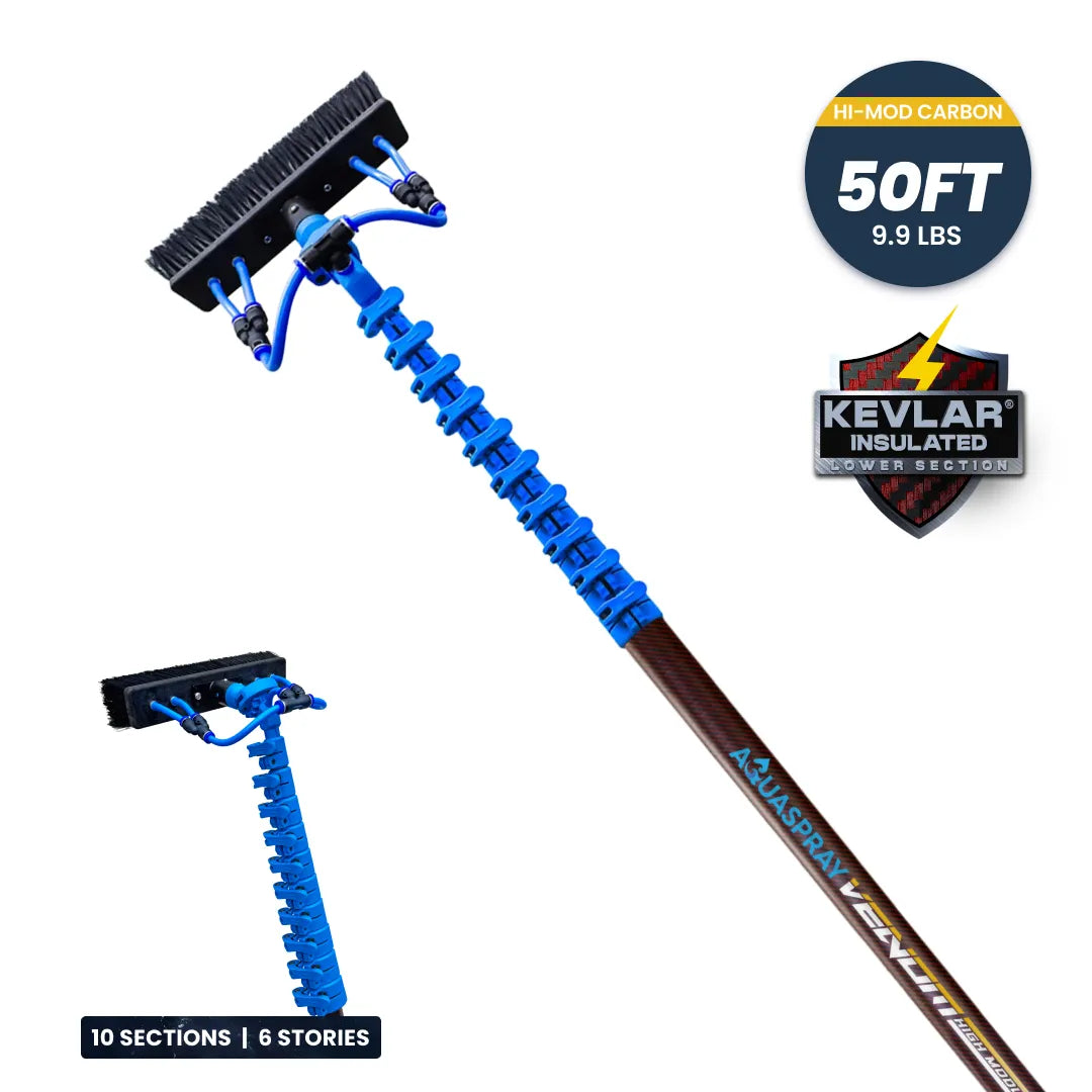 Gallery image 4 for AquaSpray Venom Kevlar-Reinforced High-Mod Carbon Water Fed Pole for High-Reach  Window and Solar Panel Cleaning (30/40/50ft) – 30T High-Modulus Carbon Fiber