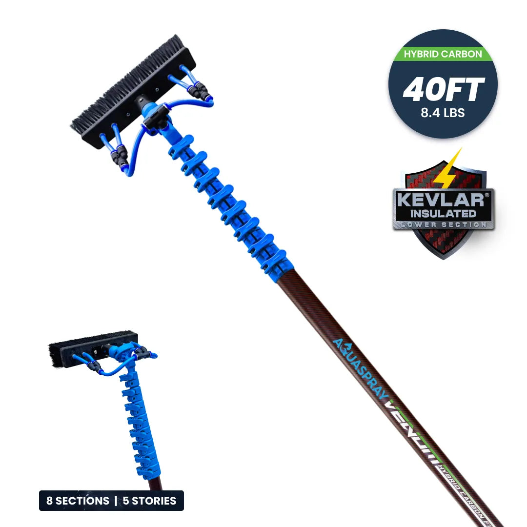 AquaSpray Venom Kevlar-Reinforced Hybrid Carbon Water Fed Pole for High-Reach Window and Solar Panel Cleaning (20/30/40ft) – 50% Carbon & 50%