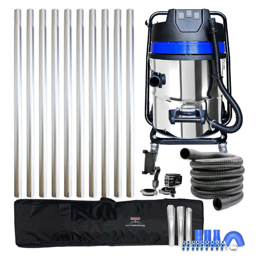 40ft (3 Story) Gutter Vacuum Cleaning System, 16 Gallon Classic Cyclone Gutter Vacuum, 15ft Hose, Inspection Camera and Bag (Bundle Discount)