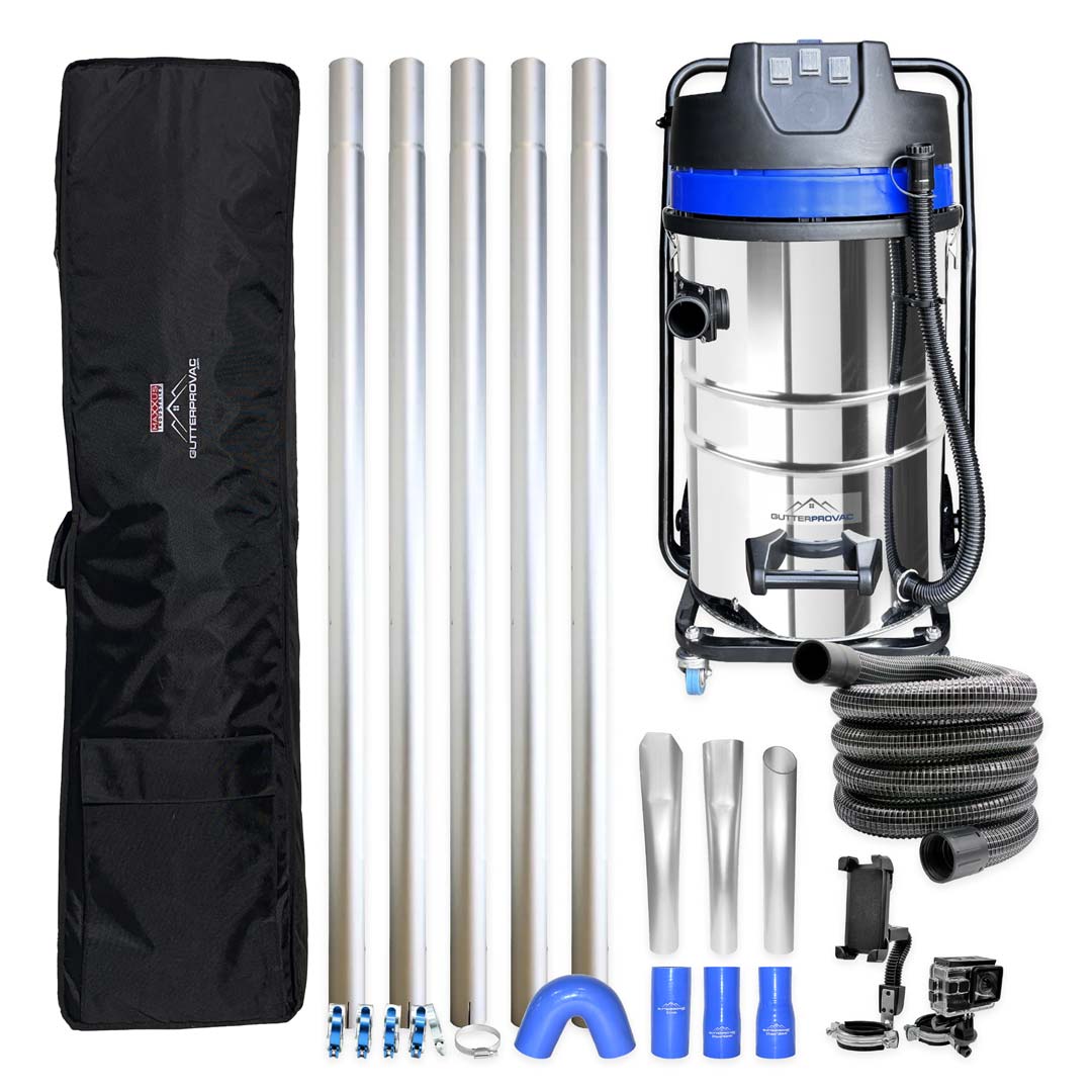 20ft (2 Story) Gutter Vacuum Cleaning System, 20 Gallon Classic Cyclone Vacuum, 15ft Hose, Inspection Camera and Bag (Bundle Discount)