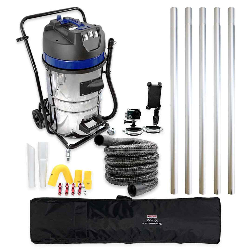 20ft (2 Story) Gutter Vacuum Cleaning System, 20 Gallon Classic Cyclone Vacuum, 25ft Hose, Inspection Camera and Bag (Bundle Discount)