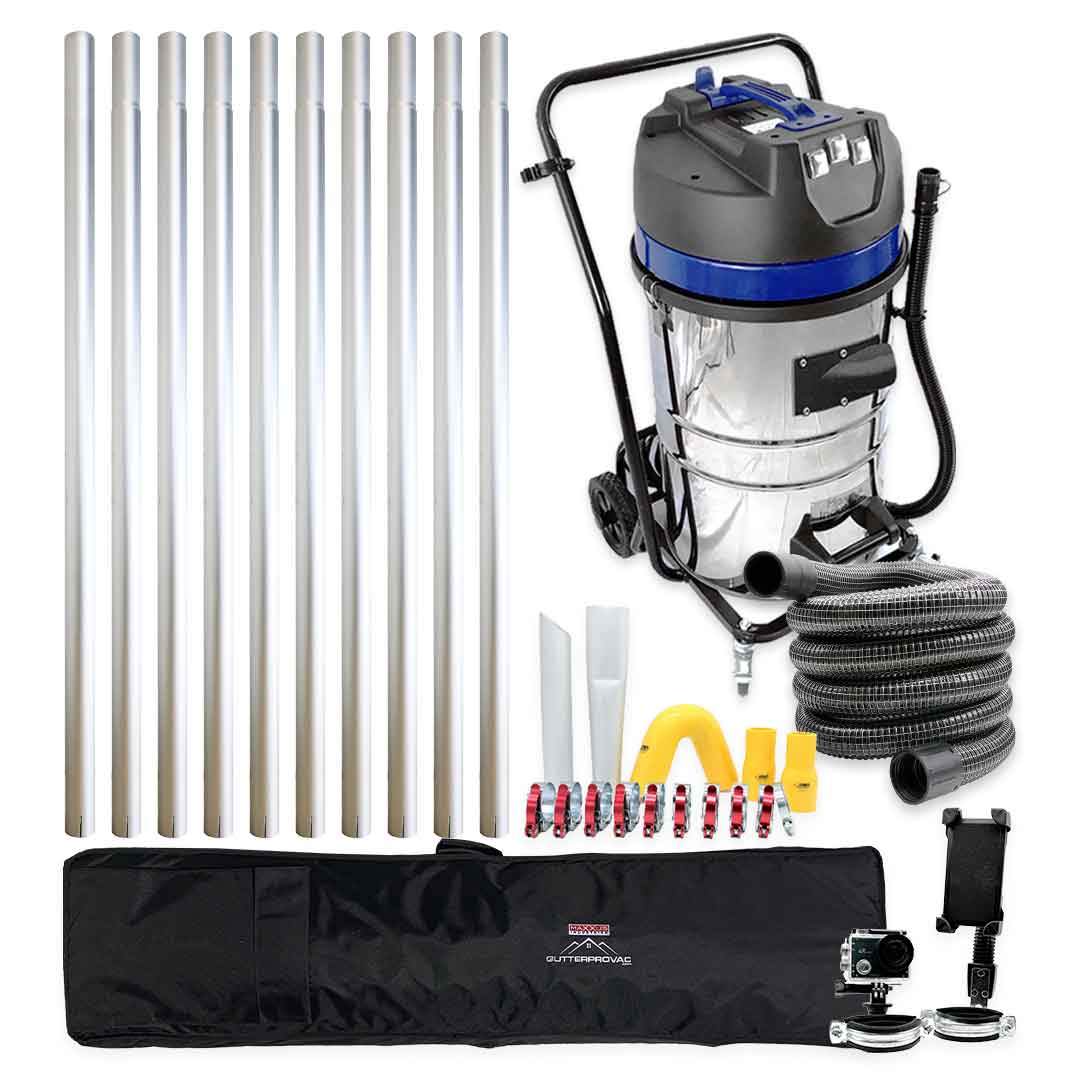 40ft (3 Story) Gutter Vacuum Cleaning System, 20 Gallon Classic Cyclone Vacuum, 25ft Hose, Inspection Camera and Bag (Bundle Discount)