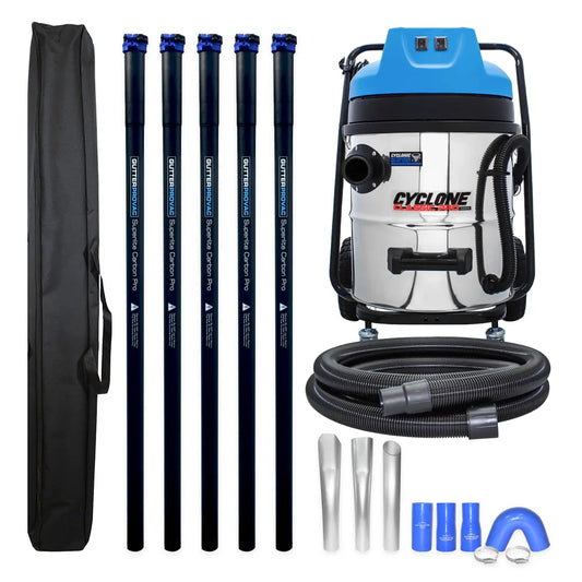 Cyclone Classic Pro 16 Gallon 2400W Residential Gutter Cleaning Vacuum System with 20ft Carbon Clamping Poles and Pole Bag