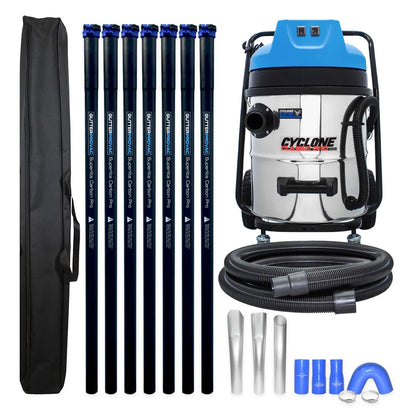 Cyclone Classic Pro 16 Gallon 2400W Residential Gutter Cleaning Vacuum System with 28ft Carbon Clamping Poles and Pole Bag