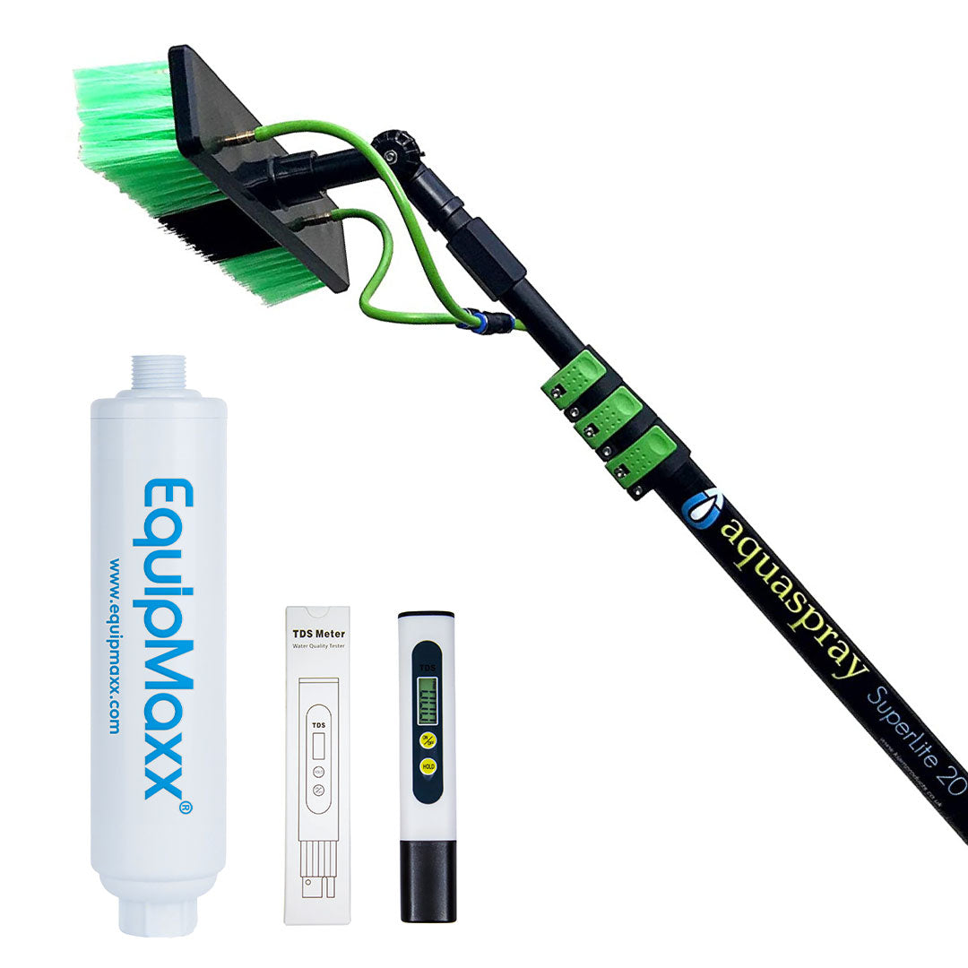 Main product image of the 20ft Aluminum Water Fed Pole with the Inline Filter and TDS Meter.