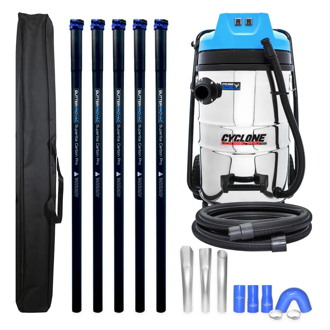 Cyclone Classic Pro Residential 20 Gallon 2400W Gutter Vacuum with 20ft Clamping Poles and Pole Carry Bag