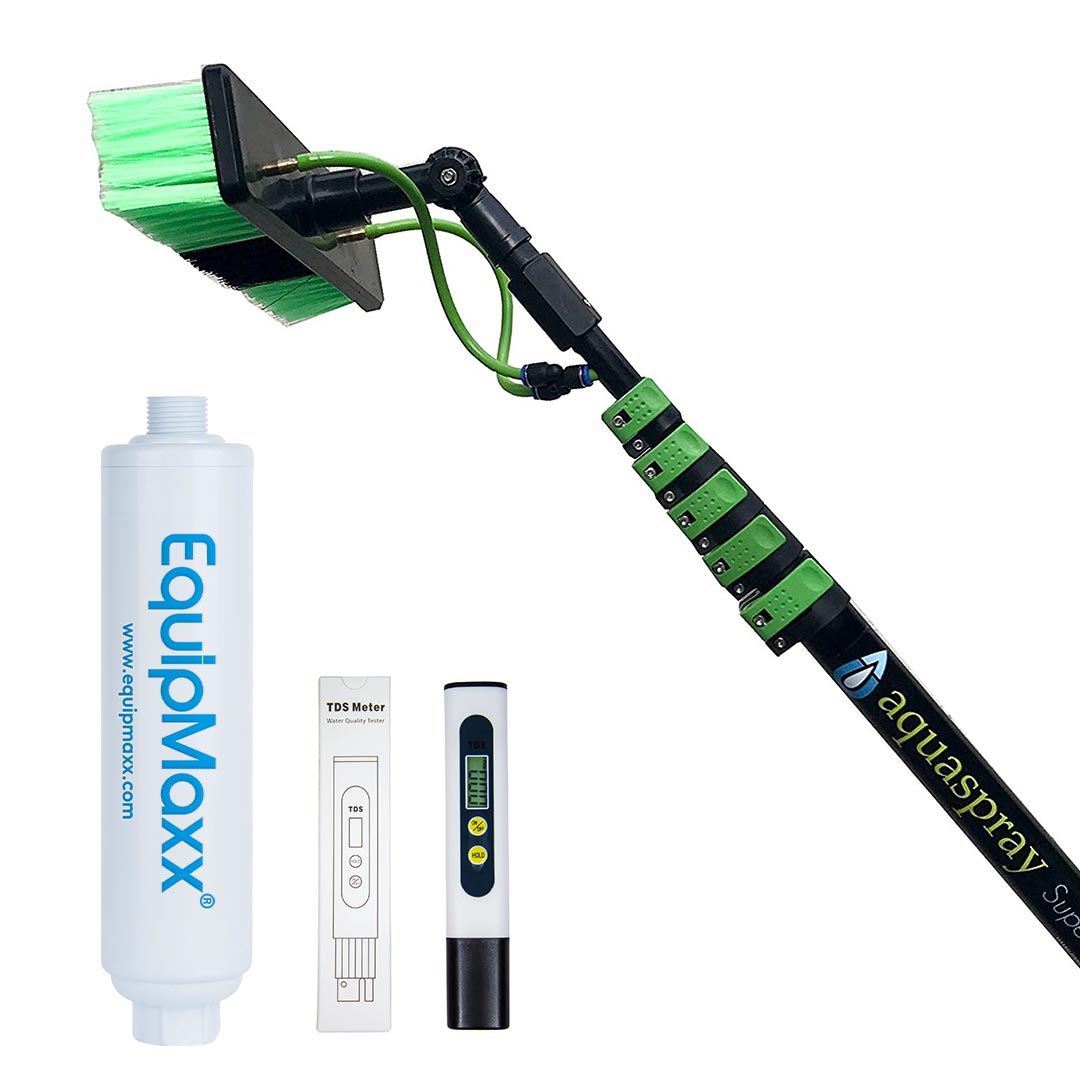 Main product image of the 30ft Aluminum Water Fed Pole with the Inline Filter and TDS Meter.