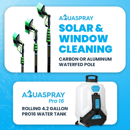 Aquaspray Pro16 Backpack Water Tank with Water Fed Pole Window and Solar Panel Cleaning