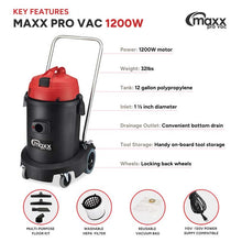 Load image into Gallery viewer, Commercial 1200W Polypropylene 12 Gallon Wet/Dry Vacuum