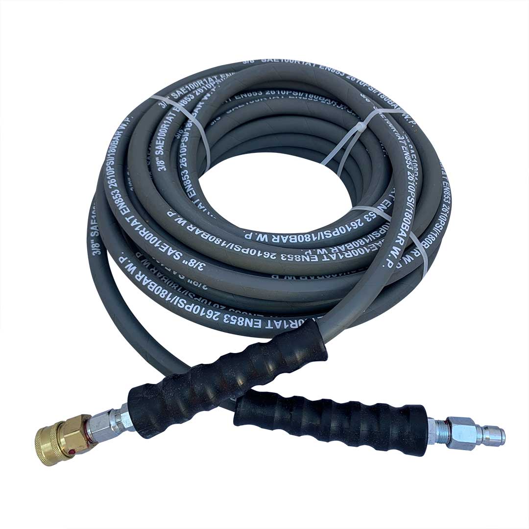 Gallery image 1 for 50ft  3/8" Male to Female Quick Connect 2610PSI Pressure Washer Hose - Gray