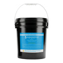 Rear view of a black bucket of 15l mixed bed resin featuring the informational label.